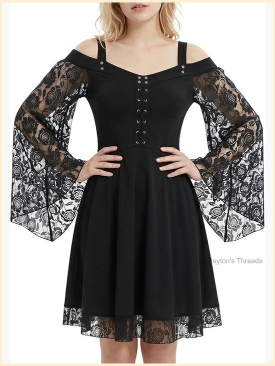 Other - Off-Shoulder Lace Gothic Dress Bell Sleeve Steampunk Vintage Costume